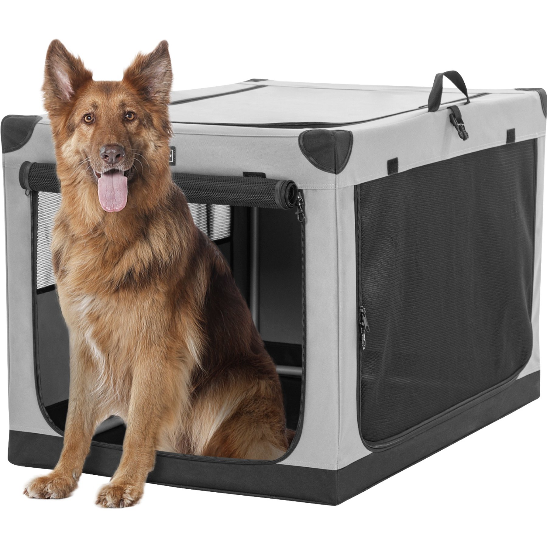 Petsfit Soft Sided 3-Door Collapsible Dog Crate, Grey, X-Large