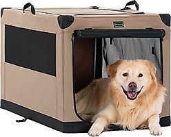 Petsfit Soft Sided 3-Door Collapsible Dog Crate, Khaki, Large