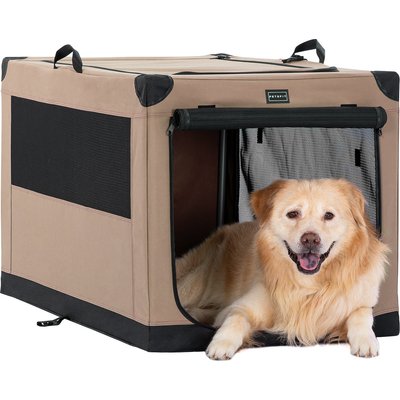 Petsfit Petsfit Soft Sided 3-Door Collapsible Dog Crate, Khaki, Large