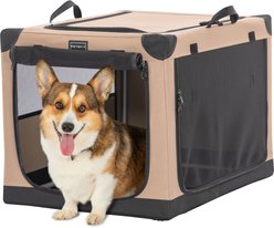 Petsfit Soft Sided 3-Door Collapsible Dog Crate, Khaki, Medium