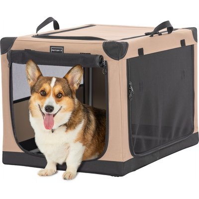 Petsfit Petsfit Soft Sided 3-Door Collapsible Dog Crate, Khaki, Medium