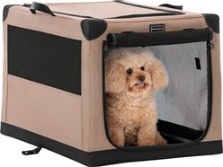 Petsfit Soft Sided 3-Door Collapsible Dog Crate, Khaki, Small