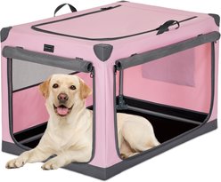 Petsfit Soft Sided 3-Door Collapsible Dog Crate, Pink, Large