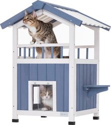 Petsfit Two Level Wooden Outdoor Cat House, Blue