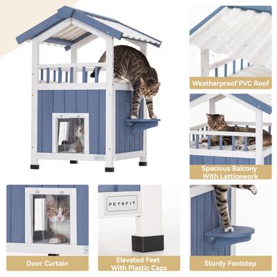 Show full view: Petsfit Two Level Wooden Outdoor Cat House, Blue slide 5 of 10