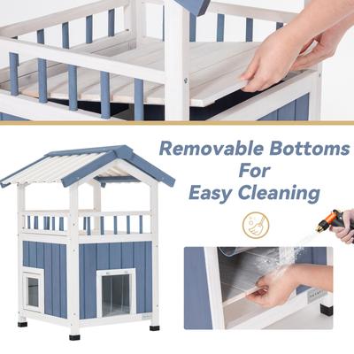 Show full view: Petsfit Two Level Wooden Outdoor Cat House, Blue slide 6 of 10