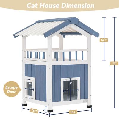 Show full view: Petsfit Two Level Wooden Outdoor Cat House, Blue slide 3 of 10