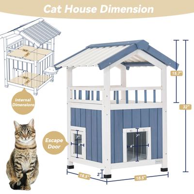 Show full view: Petsfit Two Level Wooden Outdoor Cat House, Blue slide 4 of 10