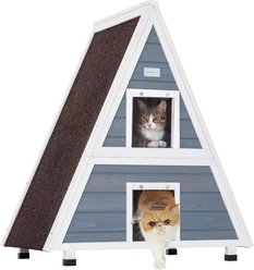 Petsfit Two Level Wooden Outdoor Cat House with Escape Door, Grey