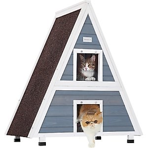 Petsfit Two Level Wooden Outdoor Cat House with Escape Door, Grey