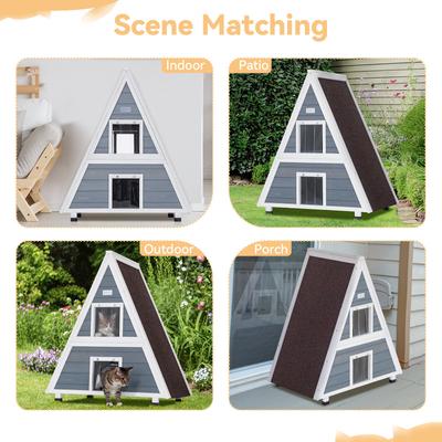 Show full view: Petsfit Two Level Wooden Outdoor Cat House with Escape Door, Grey slide 4 of 9