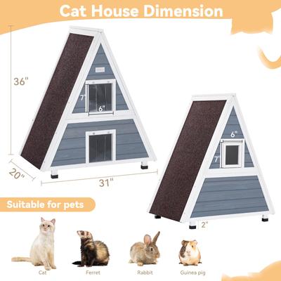 Show full view: Petsfit Two Level Wooden Outdoor Cat House with Escape Door, Grey slide 2 of 9