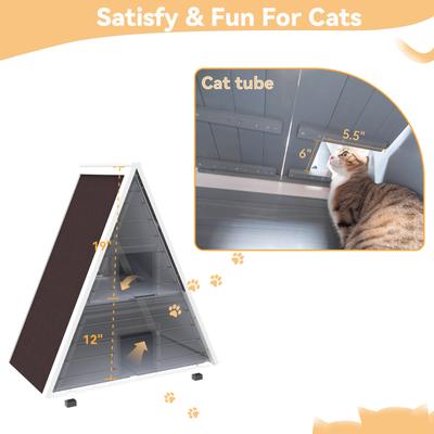 Show full view: Petsfit Two Level Wooden Outdoor Cat House with Escape Door, Grey slide 5 of 9