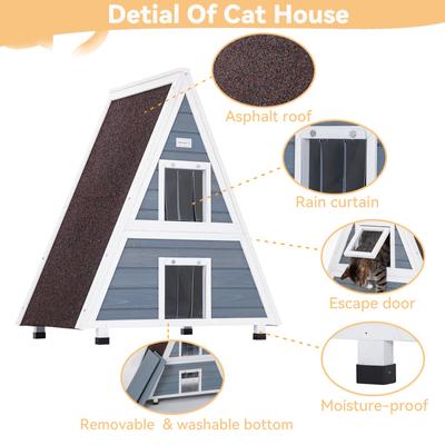 Show full view: Petsfit Two Level Wooden Outdoor Cat House with Escape Door, Grey slide 3 of 9