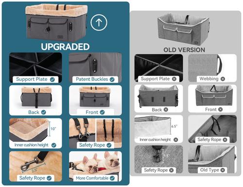 Show full view: Petsfit Washable Dog Car Booster Seat with 2 Safety Leashes, Dark Gray, Medium slide 6 of 10