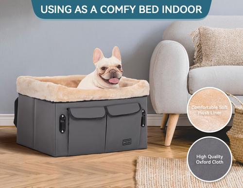 Show full view: Petsfit Washable Dog Car Booster Seat with 2 Safety Leashes, Dark Gray, Medium slide 9 of 10