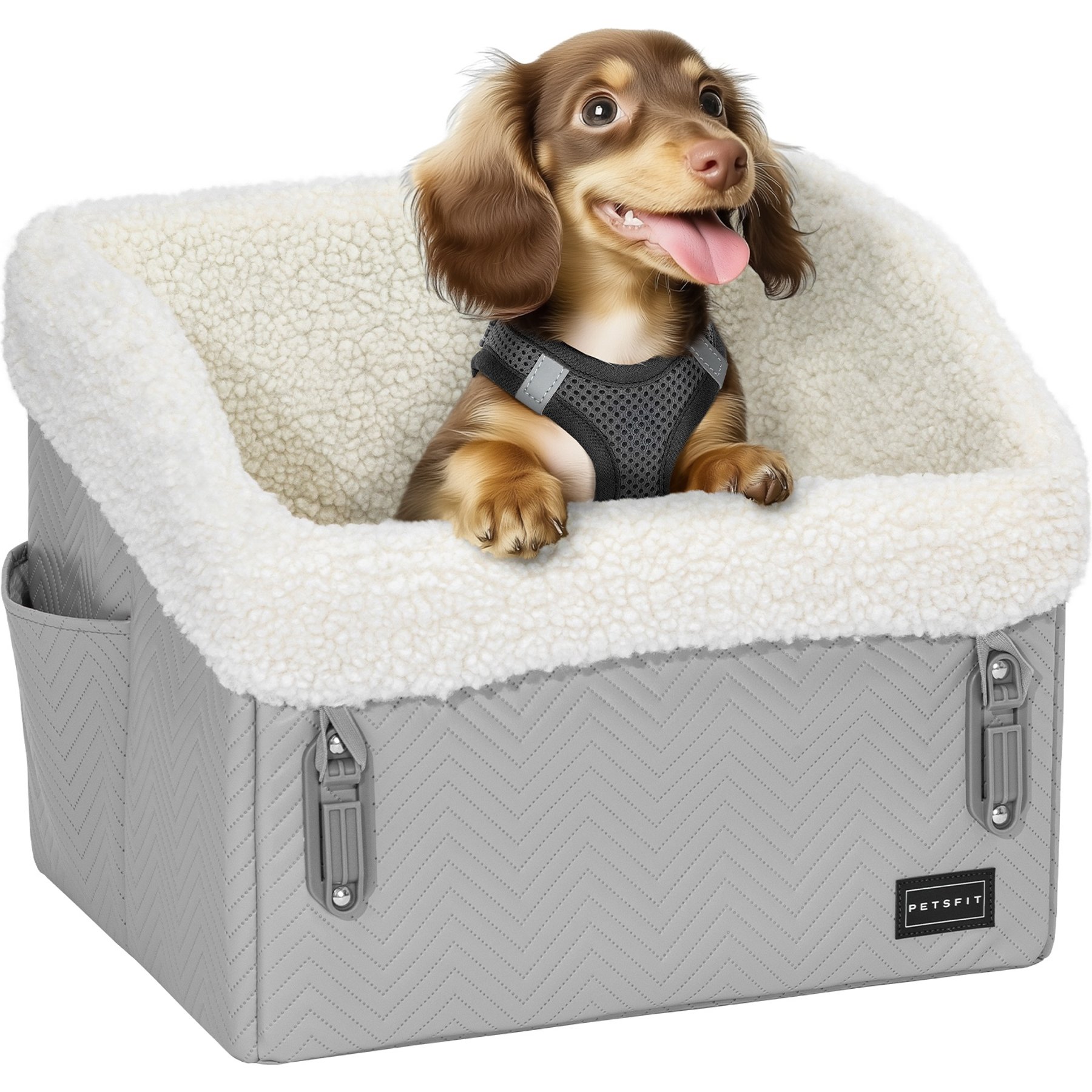Petsfit Waterproof PU Leather Medium Dog Car Booster Seat, Grey