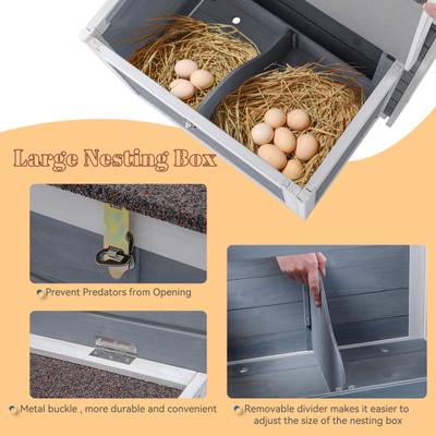 Show full view: Petsfit Wooden Chicken Coop, 3 to 5 Chicken Capacity, Grey slide 3 of 8