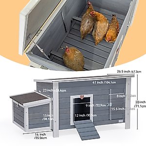 Petsfit Wooden Chicken Coop, 3 to 5 Chicken Capacity, Grey