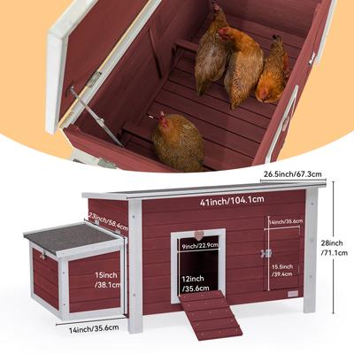 Show full view: Petsfit Wooden Chicken Coop, 3 to 5 Chicken Capacity, Red slide 2 of 6