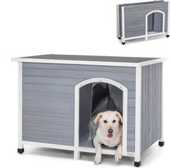 Petsfit Wooden Folding Outdoor Dog House, Gray, Large: 45.3-in