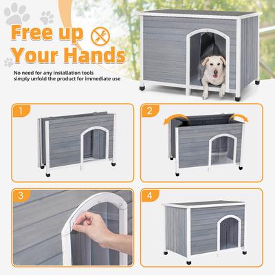 Show full view: Petsfit Wooden Folding Outdoor Dog House, Gray, Large: 45.3-in slide 2 of 7