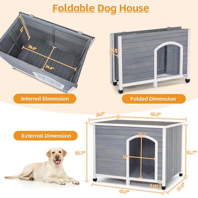Show full view: Petsfit Wooden Folding Outdoor Dog House, Gray, Large: 45.3-in slide 3 of 7