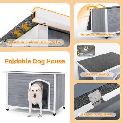 Show full view: Petsfit Wooden Folding Outdoor Dog House, Gray, Large: 45.3-in slide 6 of 7