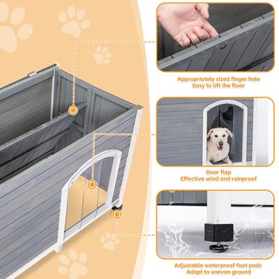 Show full view: Petsfit Wooden Folding Outdoor Dog House, Gray, Large: 45.3-in slide 5 of 7