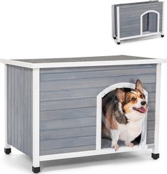 Petsfit Wooden Folding Outdoor Dog House, Gray, Medium: 40.2-in