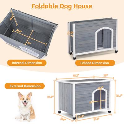 Show full view: Petsfit Wooden Folding Outdoor Dog House, Gray, Medium: 40.2-in slide 3 of 7