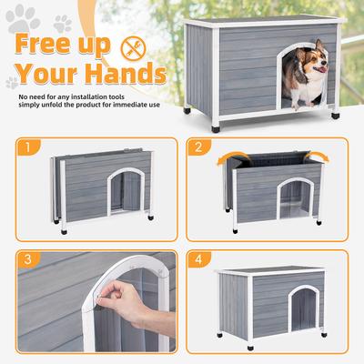 Show full view: Petsfit Wooden Folding Outdoor Dog House, Gray, Medium: 40.2-in slide 2 of 7
