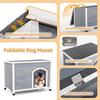 Show full view: Petsfit Wooden Folding Outdoor Dog House, Gray, Medium: 40.2-in slide 5 of 7