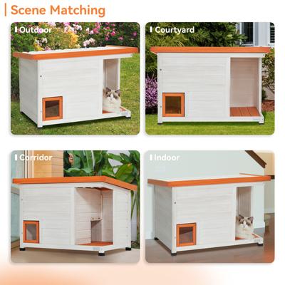 Show full view: Petsfit Wooden Outdoor Cat House with Corridor, White slide 6 of 9