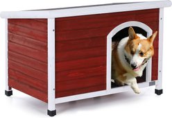 Petsfit Wooden Outdoor Dog House, Red, 40.8-in