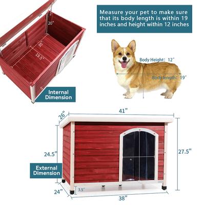 Show full view: Petsfit Wooden Outdoor Dog House, Red, 40.8-in slide 3 of 7