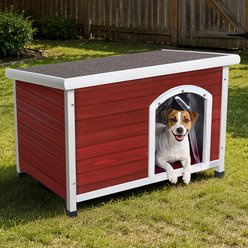 Petsfit Wooden Outdoor Dog House, Red, 40.8-in
