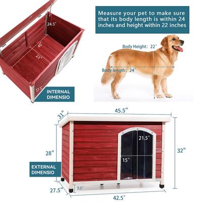 Show full view: Petsfit Wooden Outdoor Dog House, Red, 45.6-in slide 2 of 6