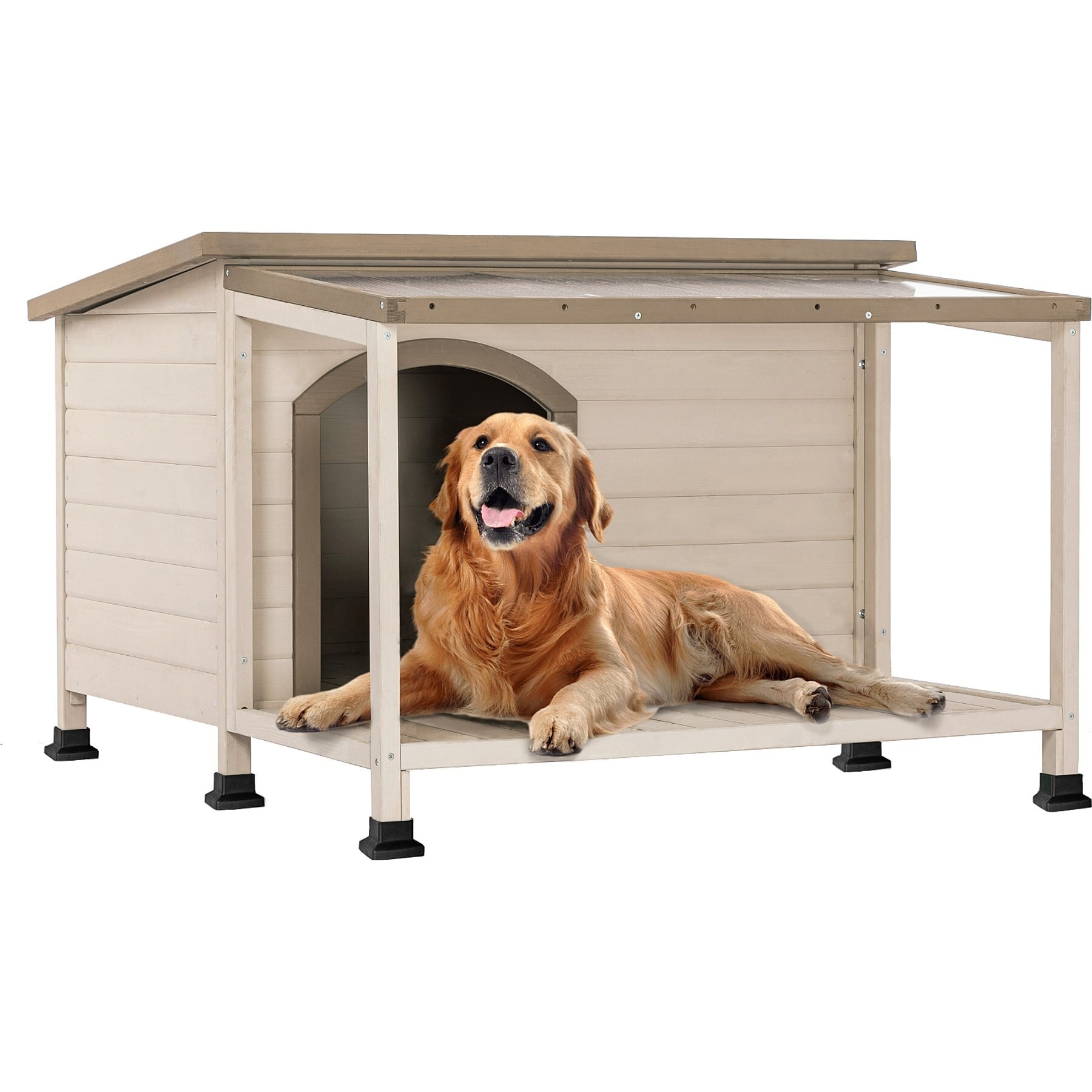 Petsfit Wooden Outdoor Dog House, White, X-Large: 49-in