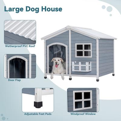Show full view: Petsfit Wooden Outdoor Dog House with Window, Gray, XX-Large: 47-in slide 4 of 6