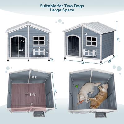 Show full view: Petsfit Wooden Outdoor Dog House with Window, Gray, XX-Large: 47-in slide 3 of 6