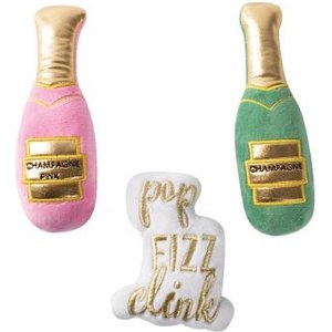 PETSHOP BY FRINGE STUDIO Champagne Small Squeaky Plush Dog Toys, 3 count