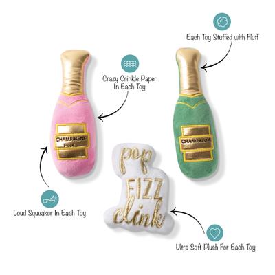 Show full view: PETSHOP BY FRINGE STUDIO Champagne Small Squeaky Plush Dog Toys, 3 count slide 2 of 3