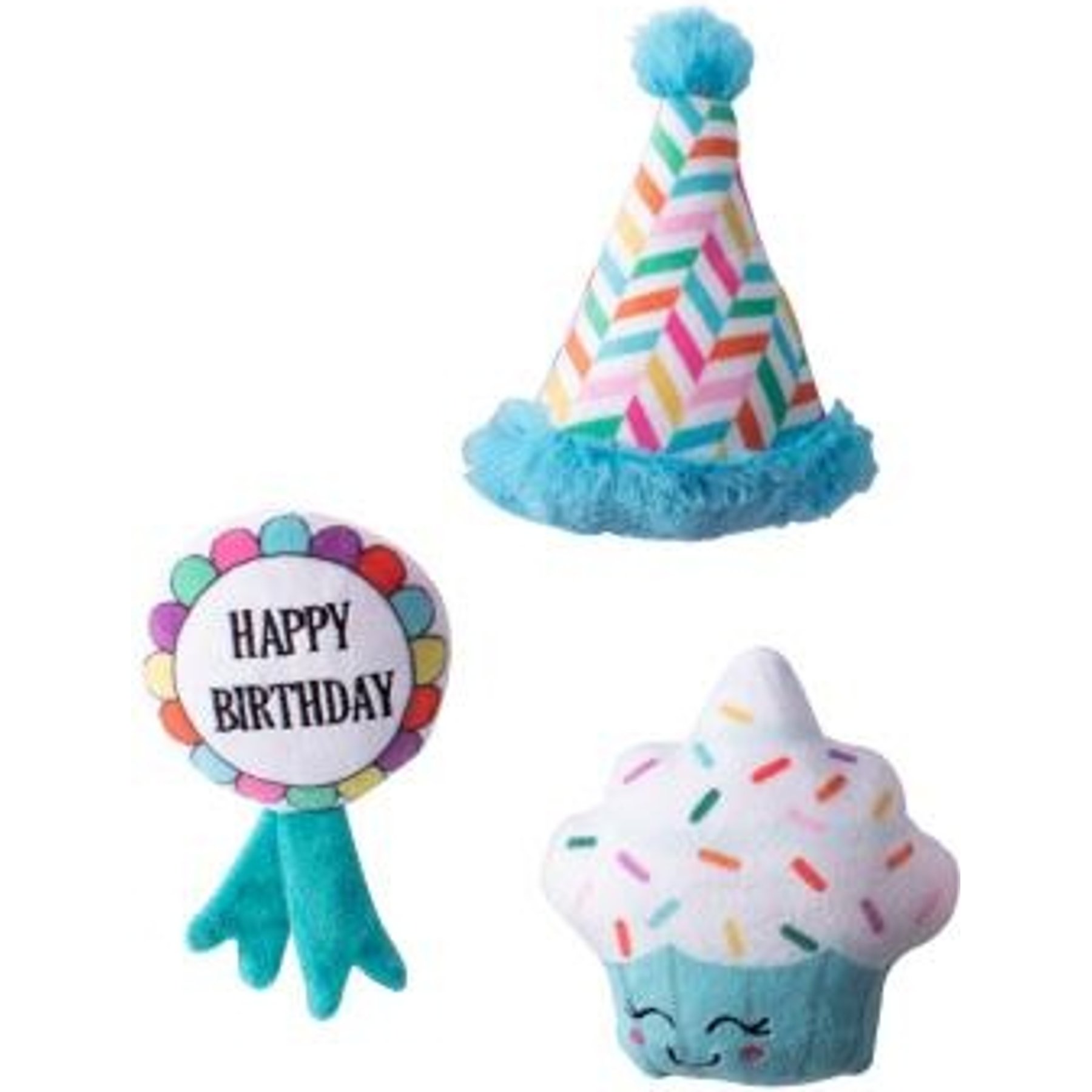 Fringe Studio Happy Bark-Day Small Plush Dog Toys, 3 count
