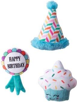 Show full view: PETSHOP BY FRINGE STUDIO Happy Bark-Day Small Plush Dog Toys, 3 count slide 1 of 3