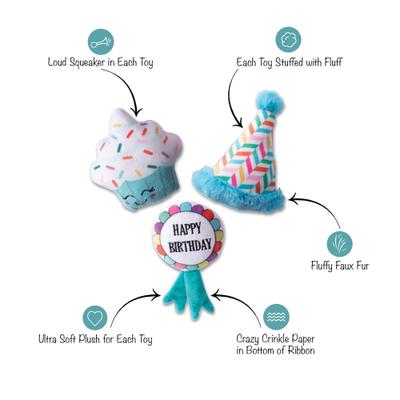 Show full view: PETSHOP BY FRINGE STUDIO Happy Bark-Day Small Plush Dog Toys, 3 count slide 2 of 3