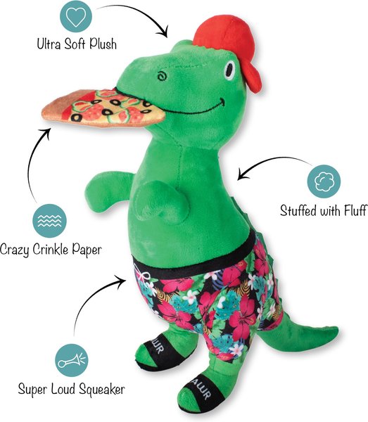 Show full view: PETSHOP BY FRINGE STUDIO Pizzasaurus Rex Squeaky Plush Dog Toy slide 2 of 4