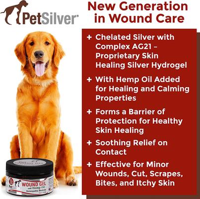 Show full view: PetSilver Chelated Silver with Hemp Oil Wound Gel for Dogs & Cats, 4-oz jar slide 3 of 7