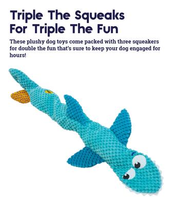Show full view: Petstages Stuffing-Free Floppy Shark Plush Dog Toy, Large, Blue, Large slide 2 of 9