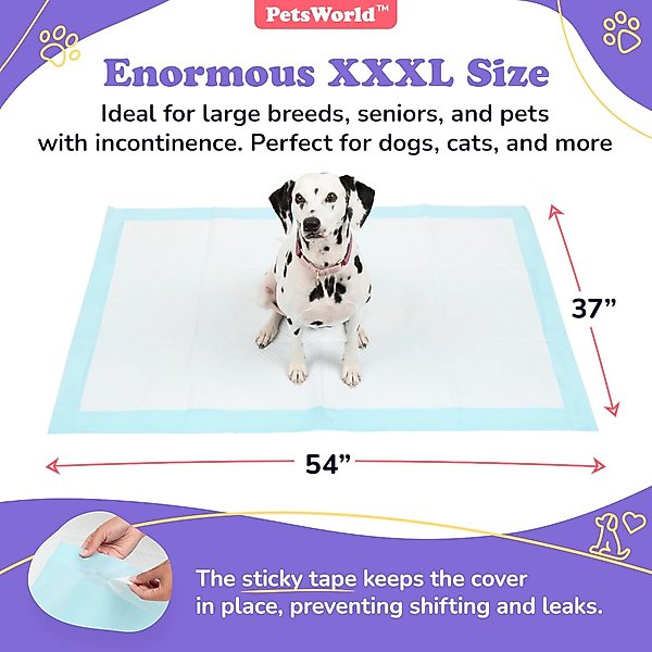 Show full view: PetsWorld 3X-Large Dog Training & Potty Pads, 37 x 54-in, Unscented, 25 count slide 3 of 8